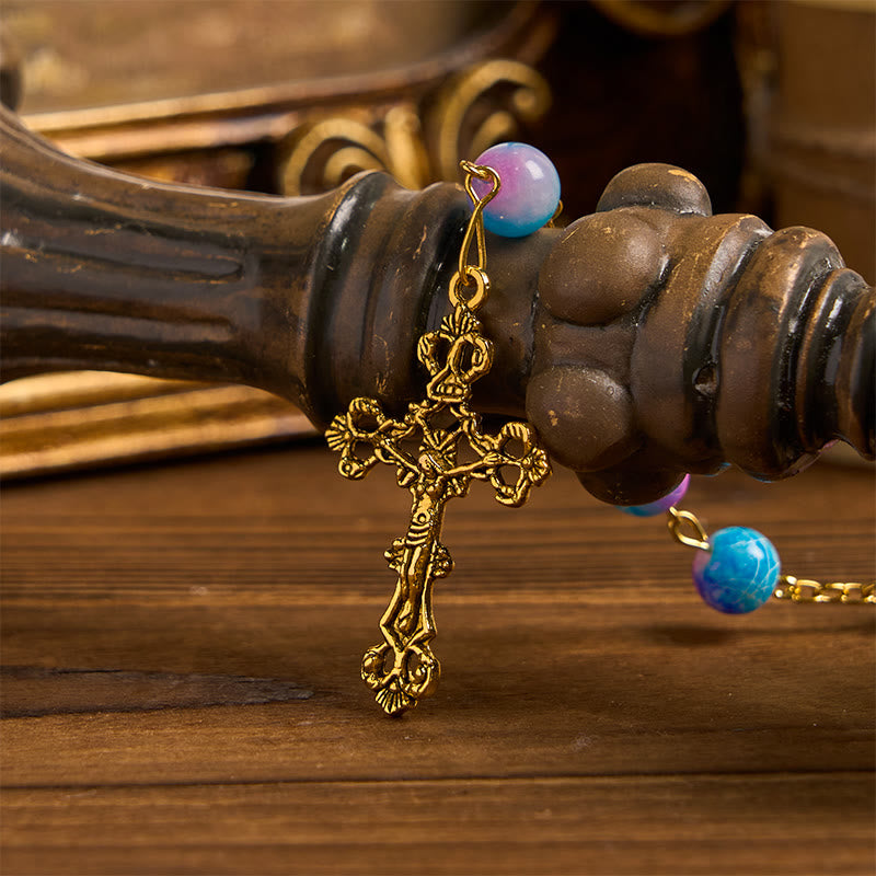 Christianartworkshop FEDE IN PREGHIERA: Rosario floreale fatto a mano Divine Harmony da 8 mm blu e viola - image 5