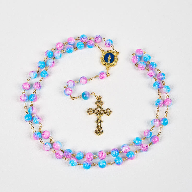 Christianartworkshop Rosario floreale fatto a mano Divine Harmony: medaglia miracolosa e crocifisso da 8 mm blu e viola - image 8