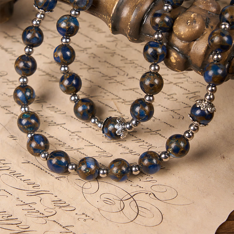 Rosario con perline in pietra blu oro da 8 mm raffigurante la Vergine Maria e il Crocifisso blu Christianartworkshop - image 6