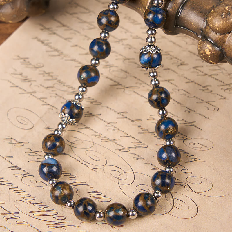 Rosario con perline in pietra blu oro da 8 mm raffigurante la Vergine Maria e il Crocifisso blu Christianartworkshop - image 5