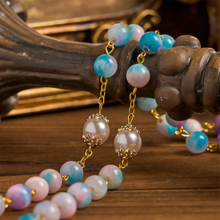 Christianartworkshop Celestial Grace Rosario floreale fatto a mano Medaglia miracolosa e crocifisso da 8 mm Blu e viola: trova la pace e la connessione divina - image 7