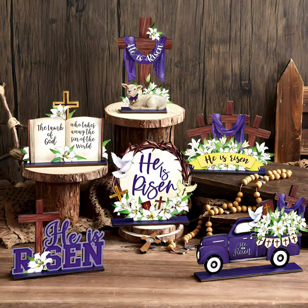 Christianartworkshop 6 pezzi/set "È risorto" - Decorazione pasquale in legno ispiratrice - 6 pezzi/set - image 0