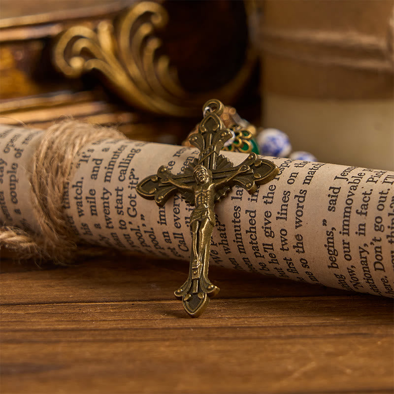 Christianartworkshop FEDE IN PREGHIERA: Rosario floreale fatto a mano in ceramica e giada da 8 mm  - image 7