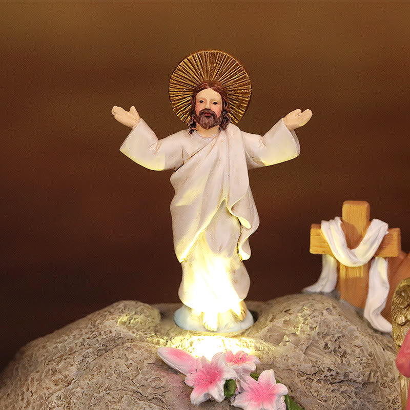 Christianartworkshop Scena della Resurrezione con Gesù, angeli e discepoli - Decorazione illuminata per la Natività di Pasqua - image 2