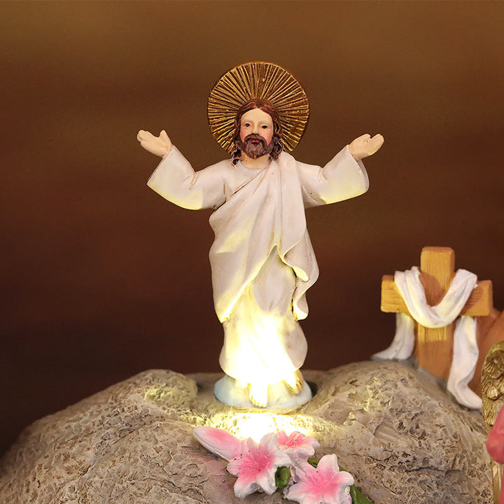 Christianartworkshop Scena della Resurrezione con Gesù, angeli e discepoli - Decorazione illuminata per la Natività di Pasqua - image 2