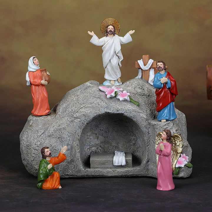 Christianartworkshop Scena della Resurrezione con Gesù, angeli e discepoli - Decorazione illuminata per la Natività di Pasqua - image 3