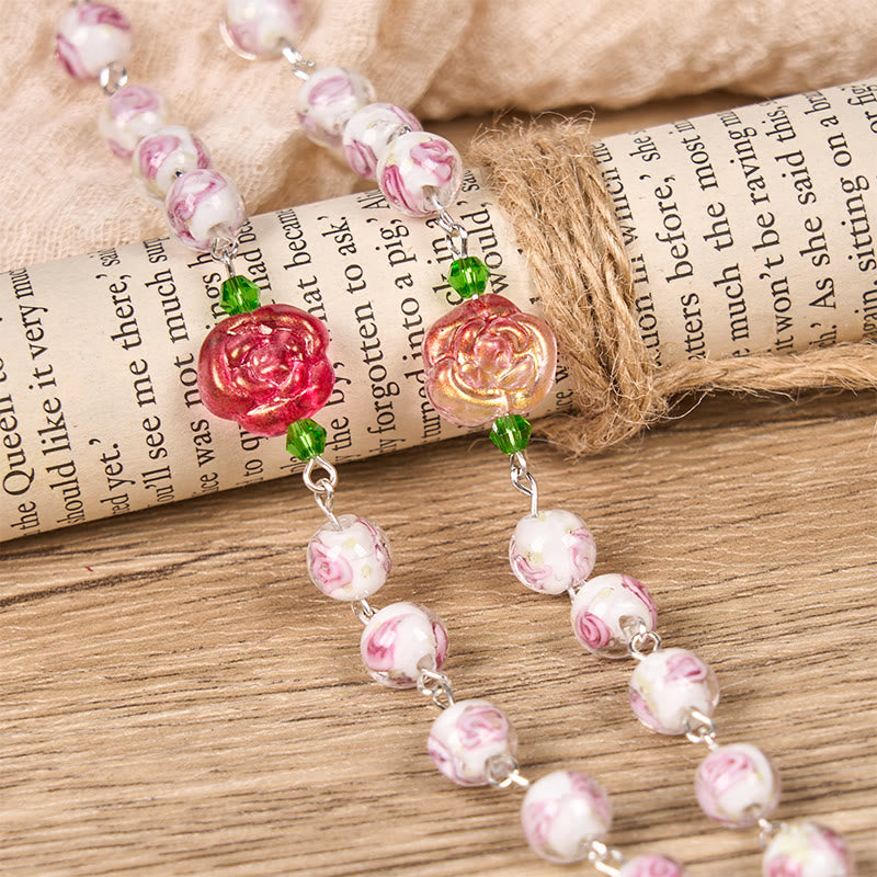 Christianartworkshop FEDE IN PREGHIERA: Rosario floreale fatto a mano con rosa e avorio e carta regalo - image 9