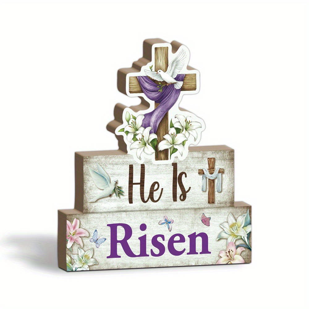 Christianartworkshop "È risorto" Croce in legno e colomba come ornamento decorativo - Lui è risorto - image 0