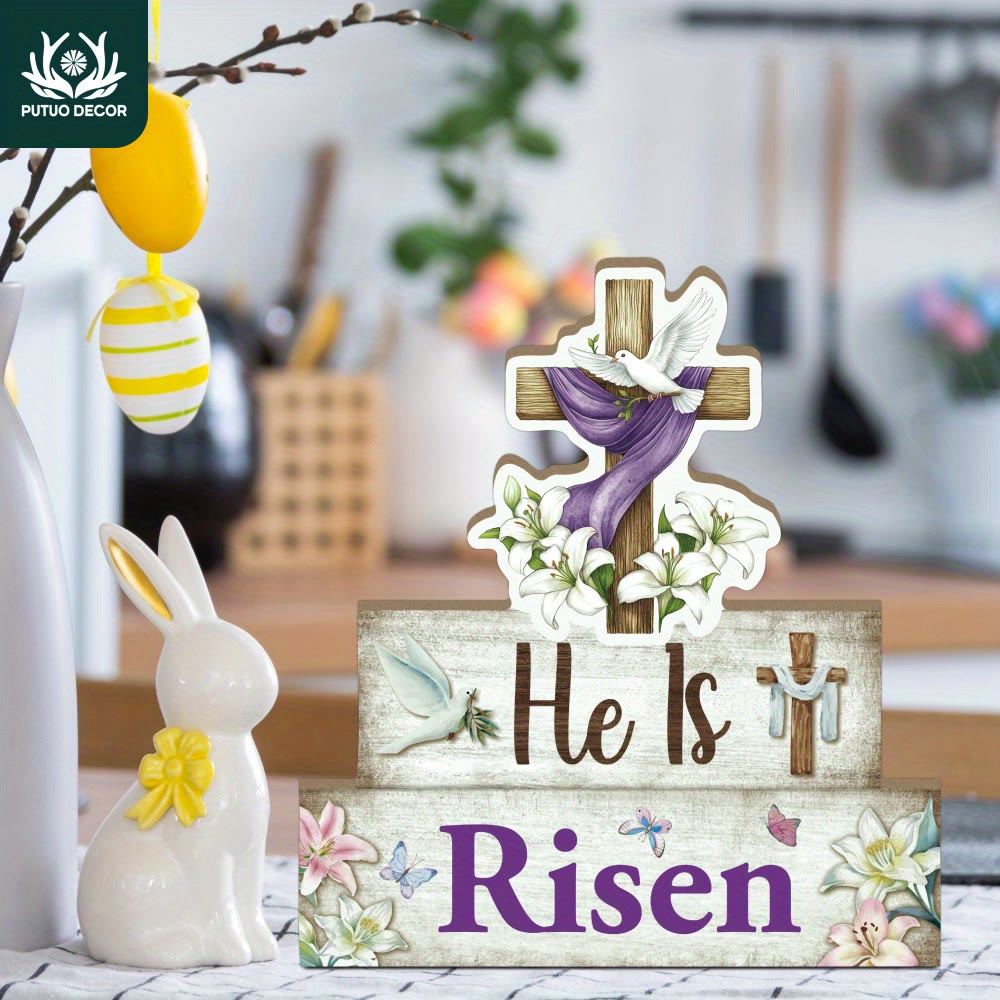 Christianartworkshop "È risorto" Croce in legno e colomba come ornamento decorativo - image 1