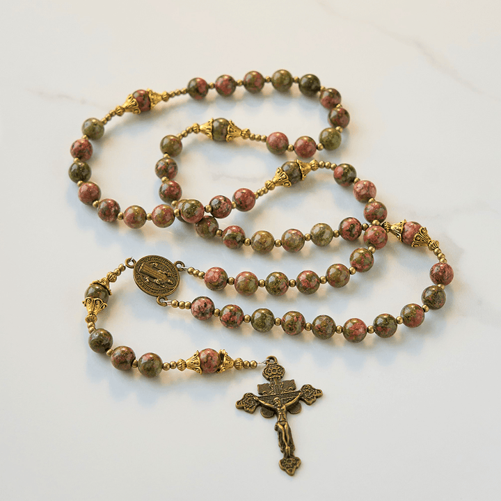 Christianartworkshop Gesù è il dono: rosario in pietra di crisocolla fatto a mano con carta regalo - image 5