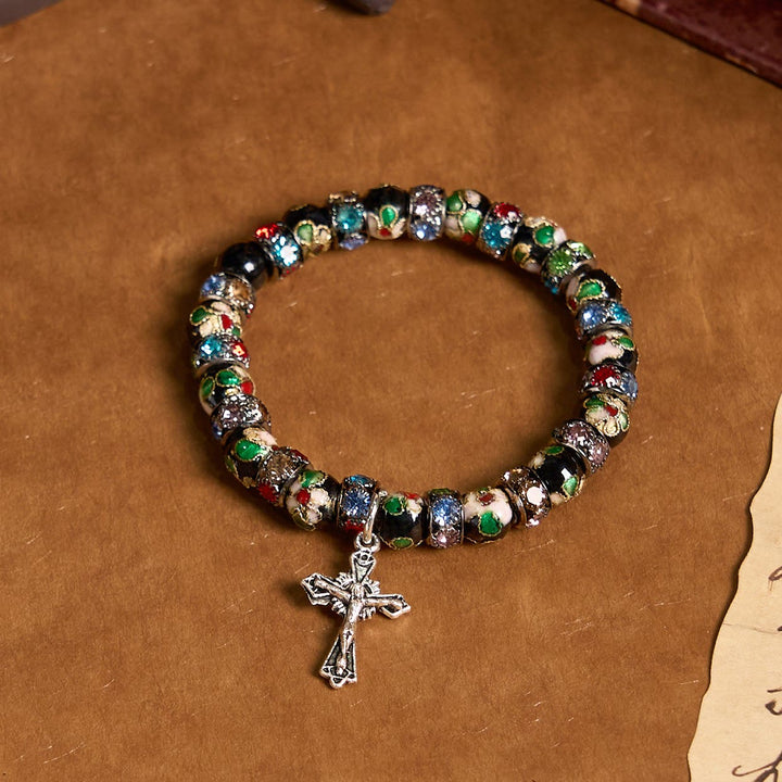 Braccialetto di fede senza tempo con perline cloisonné fatte a mano Christianartworkshop : una testimonianza della presenza di Cristo - Nero - image 0