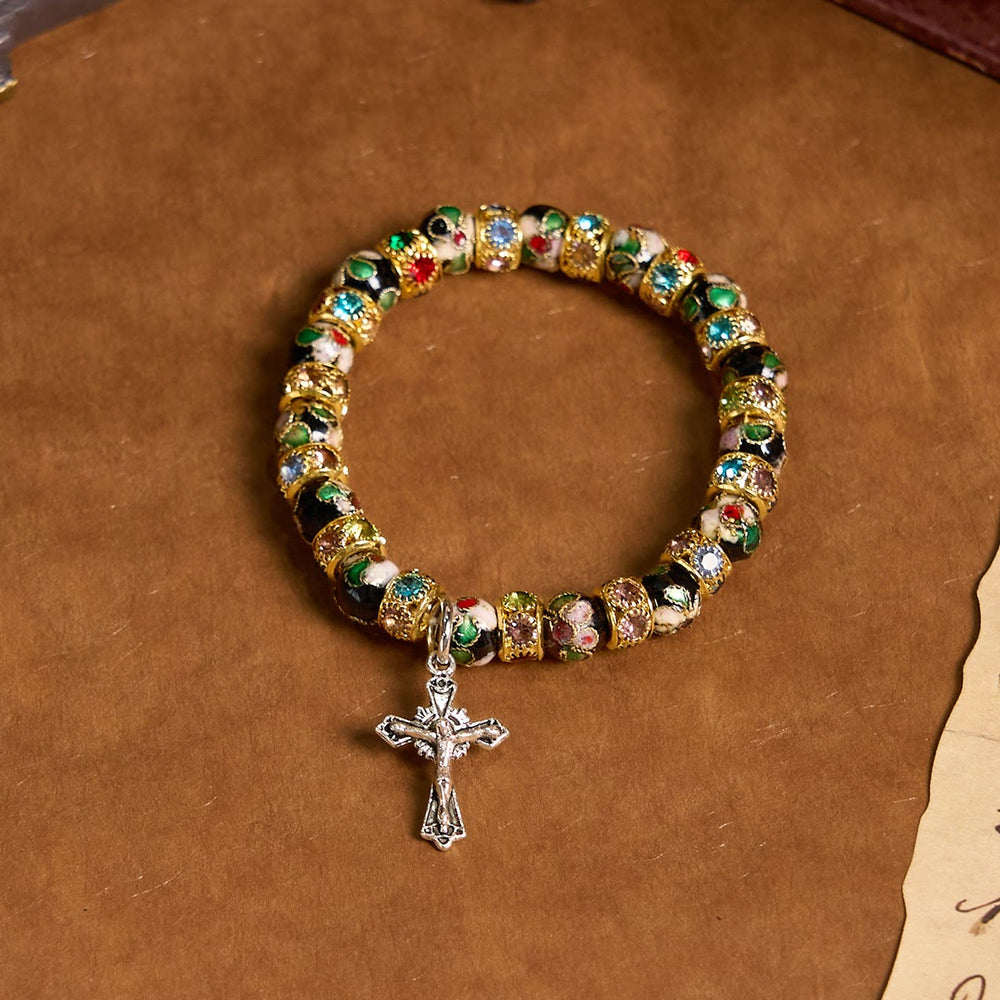 Braccialetto di fede senza tempo con perline cloisonné fatte a mano Christianartworkshop : una testimonianza della presenza di Cristo - D'oro - image 1