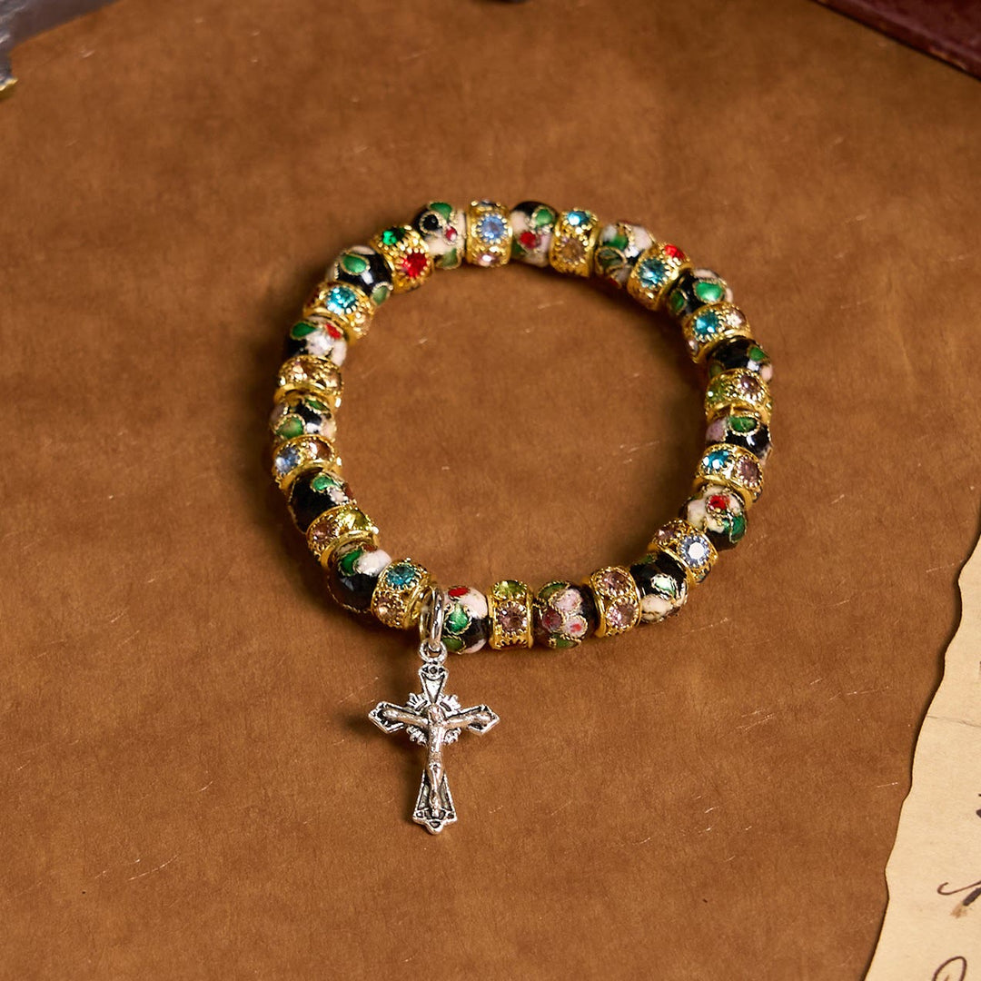 Braccialetto di fede senza tempo con perline cloisonné fatte a mano Christianartworkshop : una testimonianza della presenza di Cristo - D'oro - image 1
