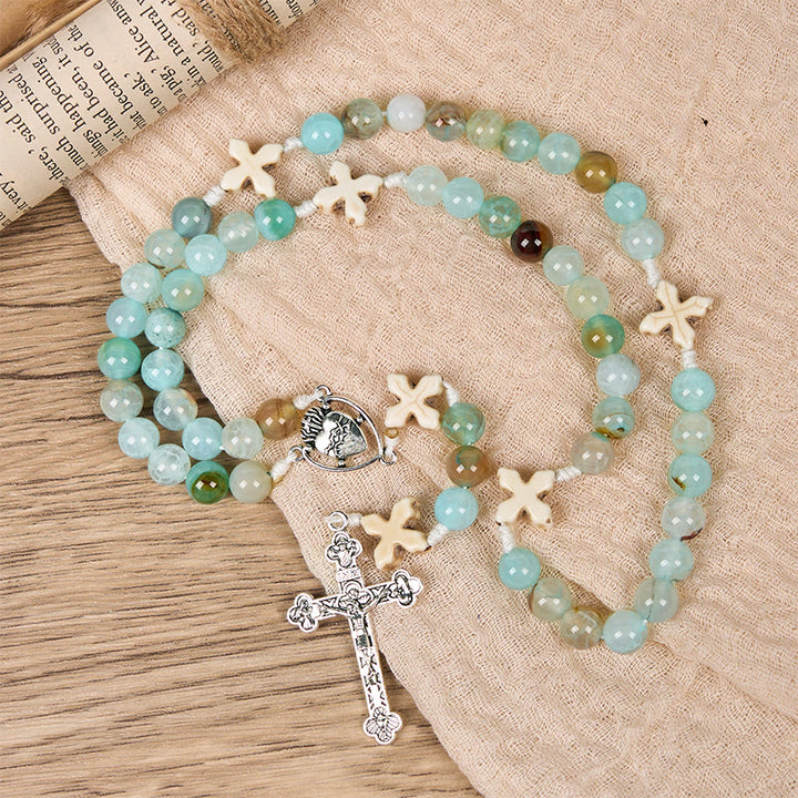 Rosario della serenità nella preghiera Christianartworkshop : pace e devozione fatti a mano con perle di agata con motivo azzurro cielo da 8 mm - image 6