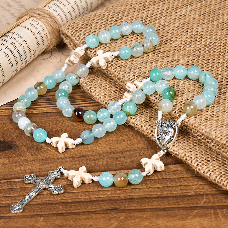 Rosario della serenità nella preghiera Christianartworkshop : pace e devozione fatti a mano con perle di agata con motivo azzurro cielo da 8 mm - image 5