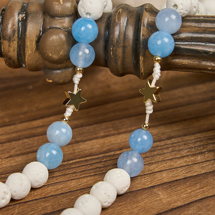 Rosario fatto a mano divino stellato Christianartworkshop : perle di agata blu e accenti dorati celestiali - image 5