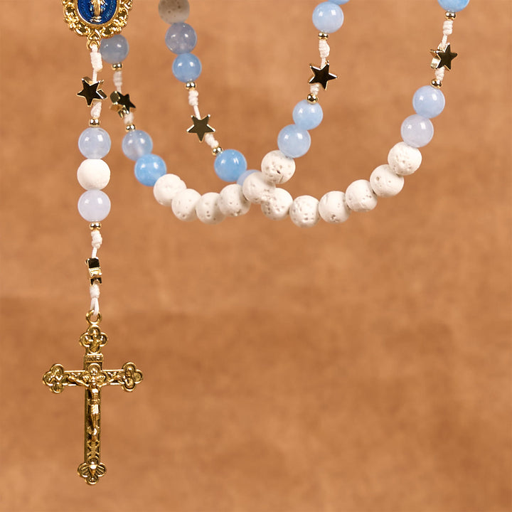 Rosario fatto a mano divino stellato Christianartworkshop : perle di agata blu e accenti dorati celestiali - image 6