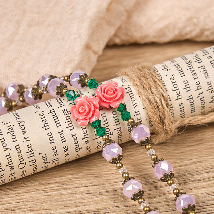 Christianartworkshop Rosario floreale in cristallo fatto a mano: perline rosa chiaro, fiore di grazia, eleganza e devozione - image 7