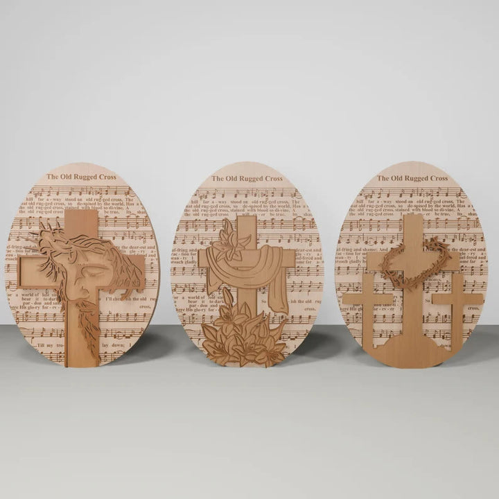 Christianartworkshop 3styles Decorazione da tavolo in legno ispiratrice per Pasqua - Simboli di speranza e redenzione - image 1