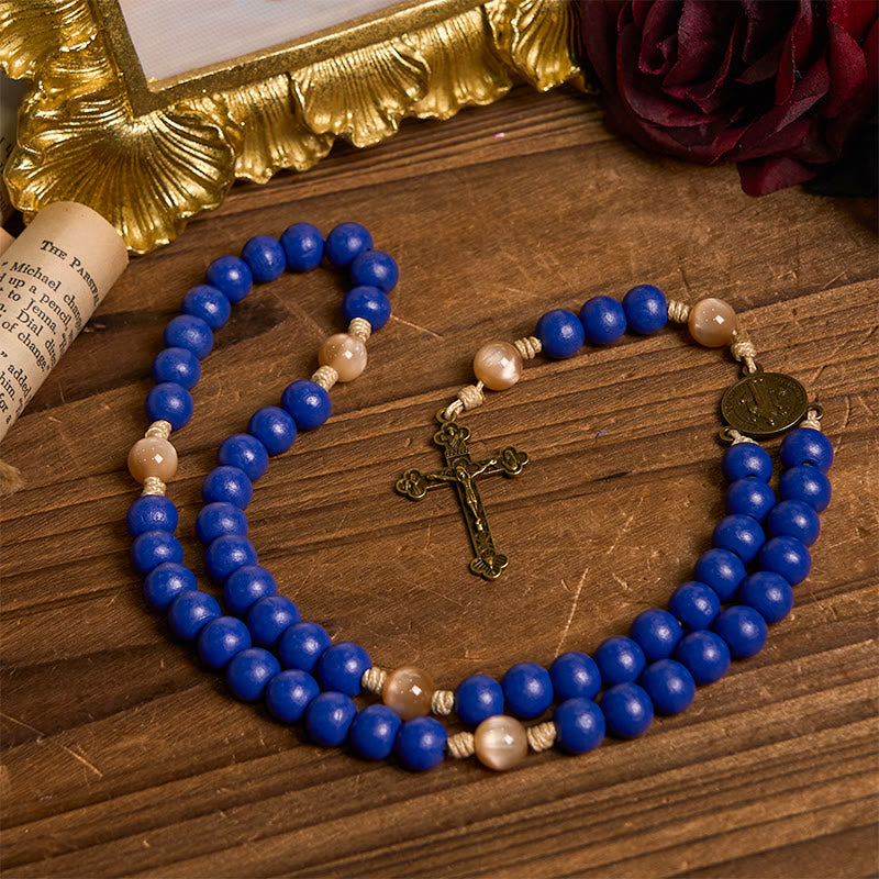Rosario in legno blu fatto a mano di Christianartworkshop : oceano di fede, semplicità e sacralità, perline da 10 mm - image 1