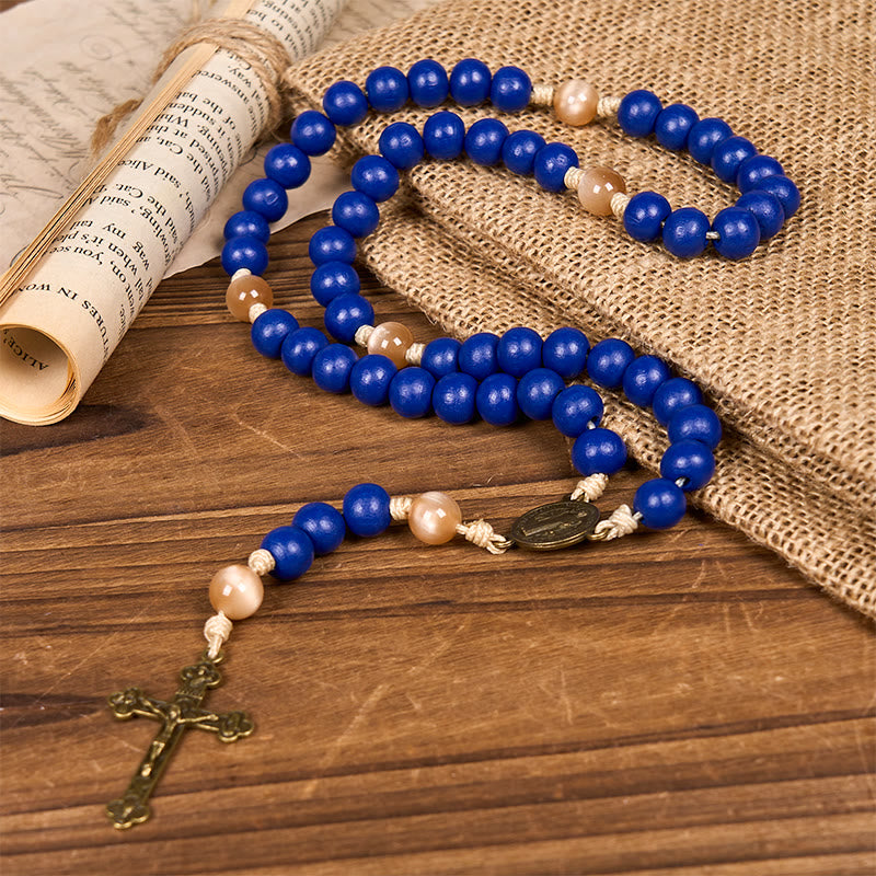 Rosario in legno blu fatto a mano di Christianartworkshop : oceano di fede, semplicità e sacralità, perline da 10 mm - image 7