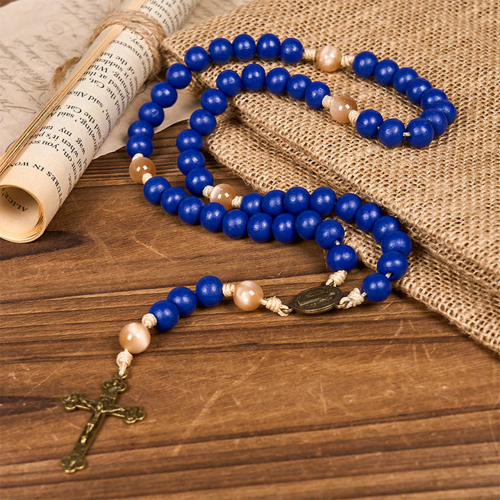 Rosario in legno blu fatto a mano di Christianartworkshop : oceano di fede, semplicità e sacralità, perline da 10 mm - image 7