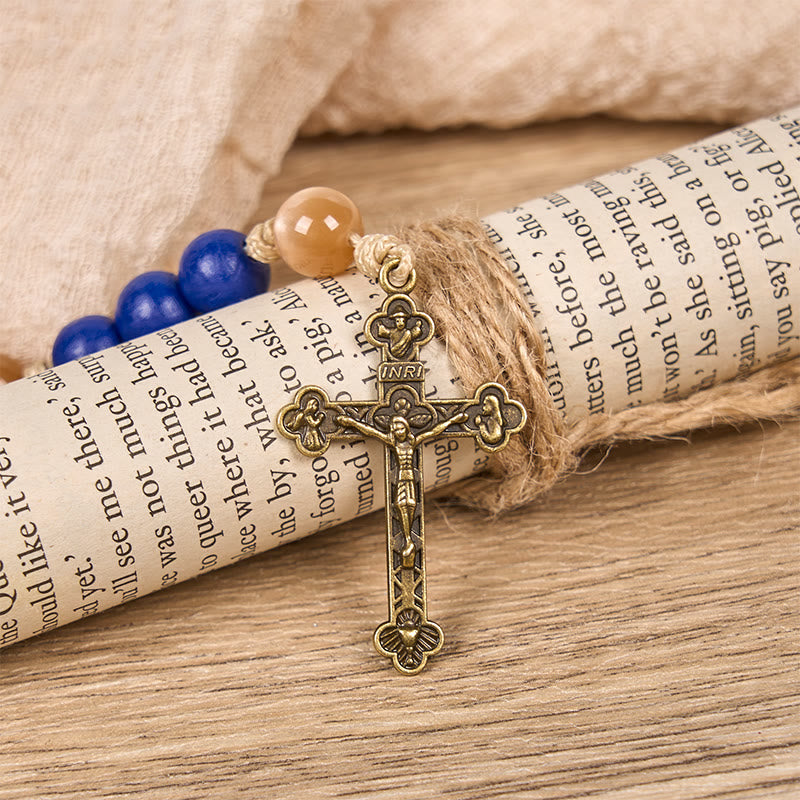 Rosario in legno blu fatto a mano di Christianartworkshop : oceano di fede, semplicità e sacralità, perline da 10 mm - image 4