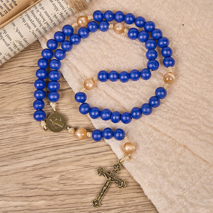 Rosario in legno blu fatto a mano di Christianartworkshop : oceano di fede, semplicità e sacralità, perline da 10 mm - image 6