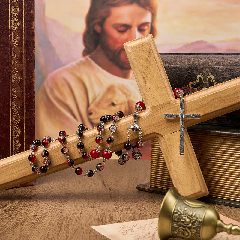 Christianartworkshop Rosario con perle rotonde in vetro nero-rosso da 8 mm della Medaglia Miracolosa e Sacra Famiglia - image 8