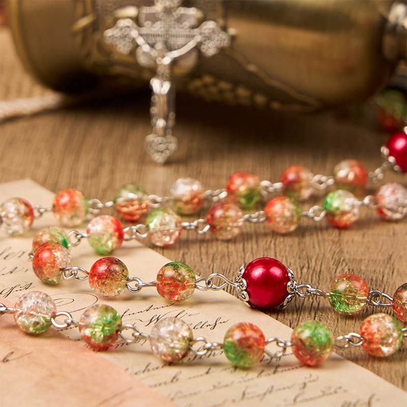 Christianartworkshop Medaglia Cuore di Gesù e Sposa di perle rotonde in vetro arancione-verde da 8 mm Rosario - image 7