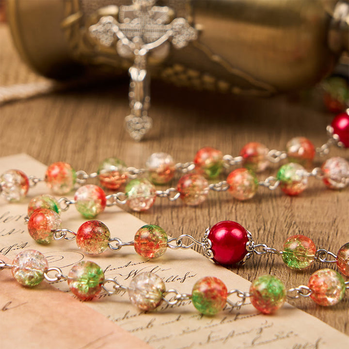 Christianartworkshop Medaglia Cuore di Gesù e Sposa di perle rotonde in vetro arancione-verde da 8 mm Rosario - image 7