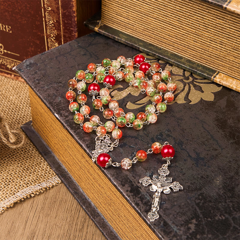 Christianartworkshop Medaglia Cuore di Gesù e Sposa di perle rotonde in vetro arancione-verde da 8 mm Rosario - image 9