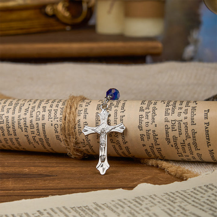 Christianartworkshop Medaglia Miracolosa e Crocifisso di Rosario con Perline Rotonde in Vetro Blu Brillante da 8 mm - image 5