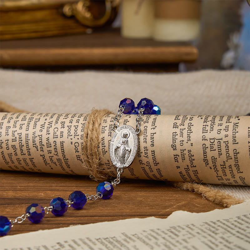 Christianartworkshop Medaglia Miracolosa e Crocifisso di Rosario con Perline Rotonde in Vetro Blu Brillante da 8 mm - image 3