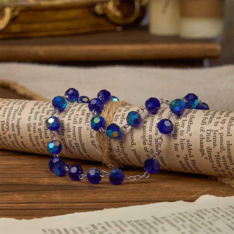 Christianartworkshop Medaglia Miracolosa e Crocifisso di Rosario con Perline Rotonde in Vetro Blu Brillante da 8 mm - image 4