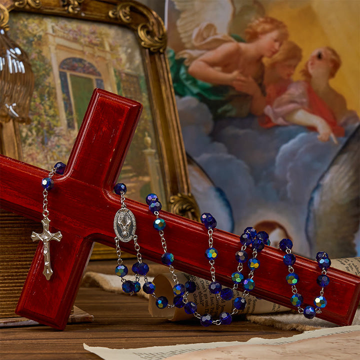Christianartworkshop Medaglia Miracolosa e Crocifisso di Rosario con Perline Rotonde in Vetro Blu Brillante da 8 mm - image 7