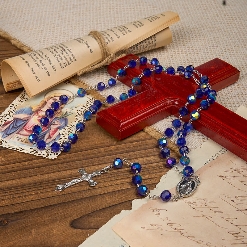 Christianartworkshop Medaglia Miracolosa e Crocifisso di Rosario con Perline Rotonde in Vetro Blu Brillante da 8 mm - image 6