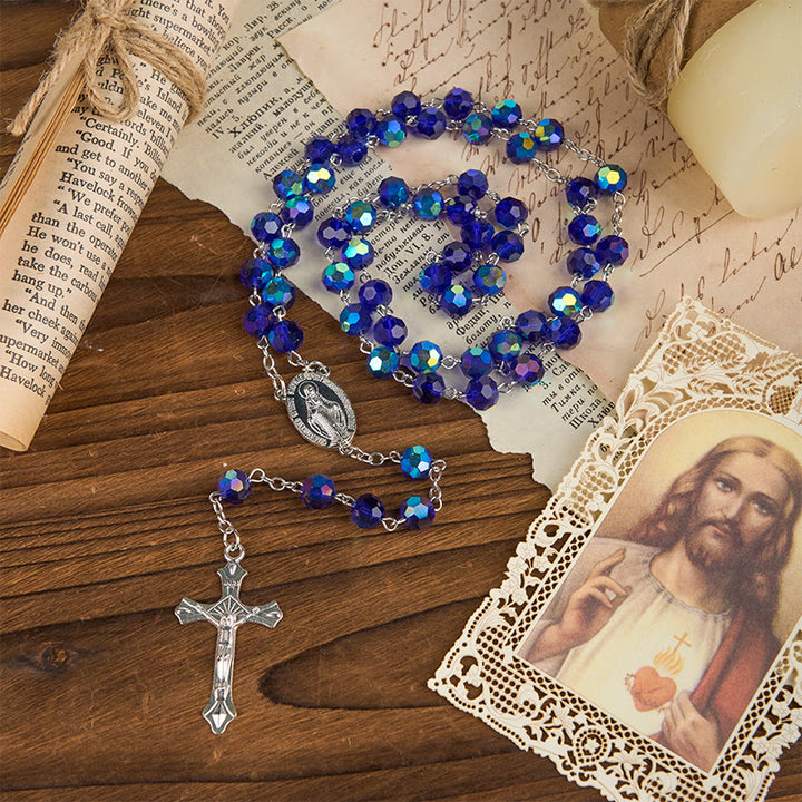 Christianartworkshop Medaglia Miracolosa e Crocifisso di Rosario con Perline Rotonde in Vetro Blu Brillante da 8 mm - image 2