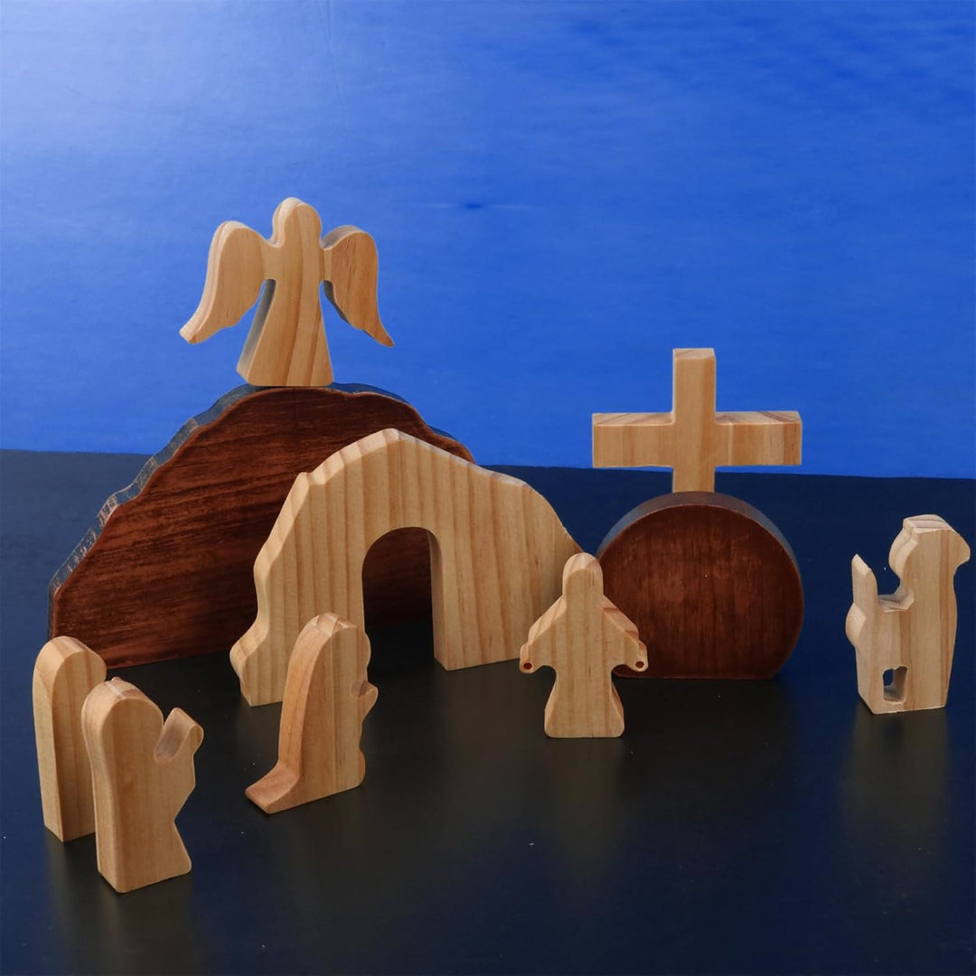 Christianartworkshop Pasqua 10 pezzi/set Lui è risorto con angeli Ornamento da tavolo in legno - image 3