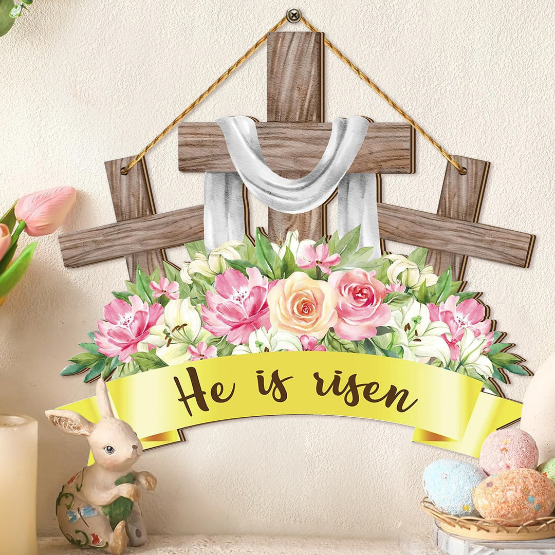 Christianartworkshop "È risorto" Decorazione pasquale in legno ispiratrice da appendere - "È risorto" - image 0