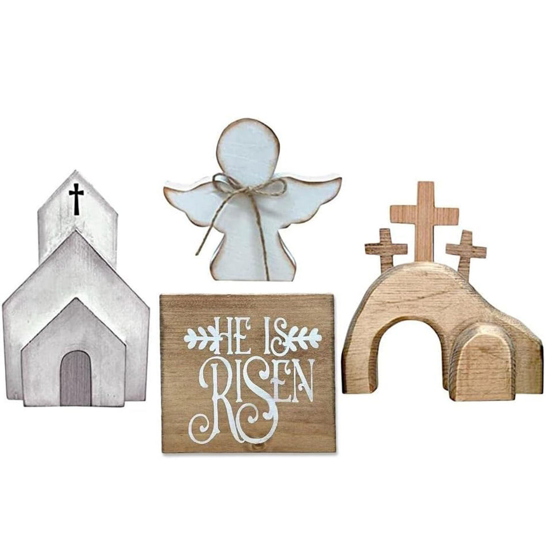 Christianartworkshop 4 pezzi/set Tomba di Gesù - Croce di Pasqua Decorazione da tavolo in legno per Pasqua - image 4