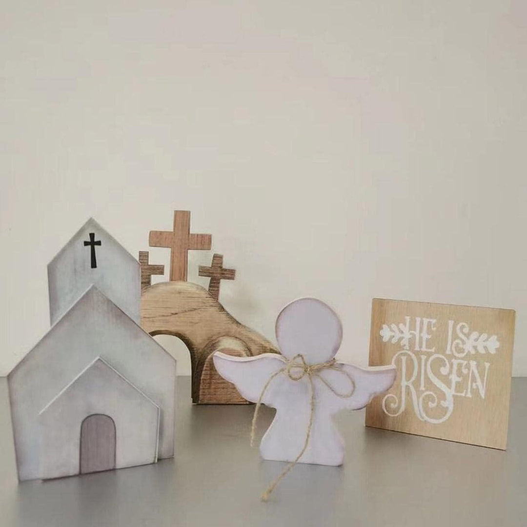 Christianartworkshop 4 pezzi/set Tomba di Gesù - Croce di Pasqua Decorazione da tavolo in legno per Pasqua - 4 pezzi/set - image 0