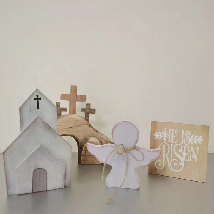Christianartworkshop 4 pezzi/set Tomba di Gesù - Croce di Pasqua Decorazione da tavolo in legno per Pasqua - 4 pezzi/set - image 0