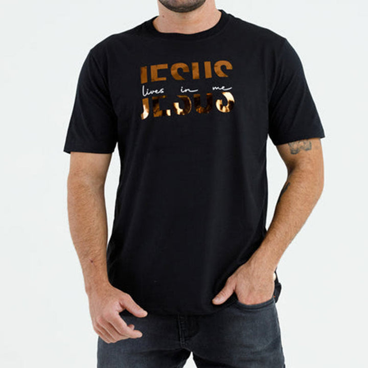 Christianartworkshop Fede glamour Gesù vive in me Maglietta cristiana con testo dorato - image 5