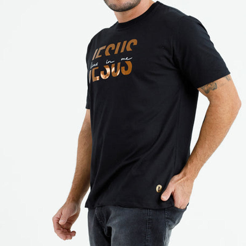 Christianartworkshop Fede glamour Gesù vive in me Maglietta cristiana con testo dorato - image 6