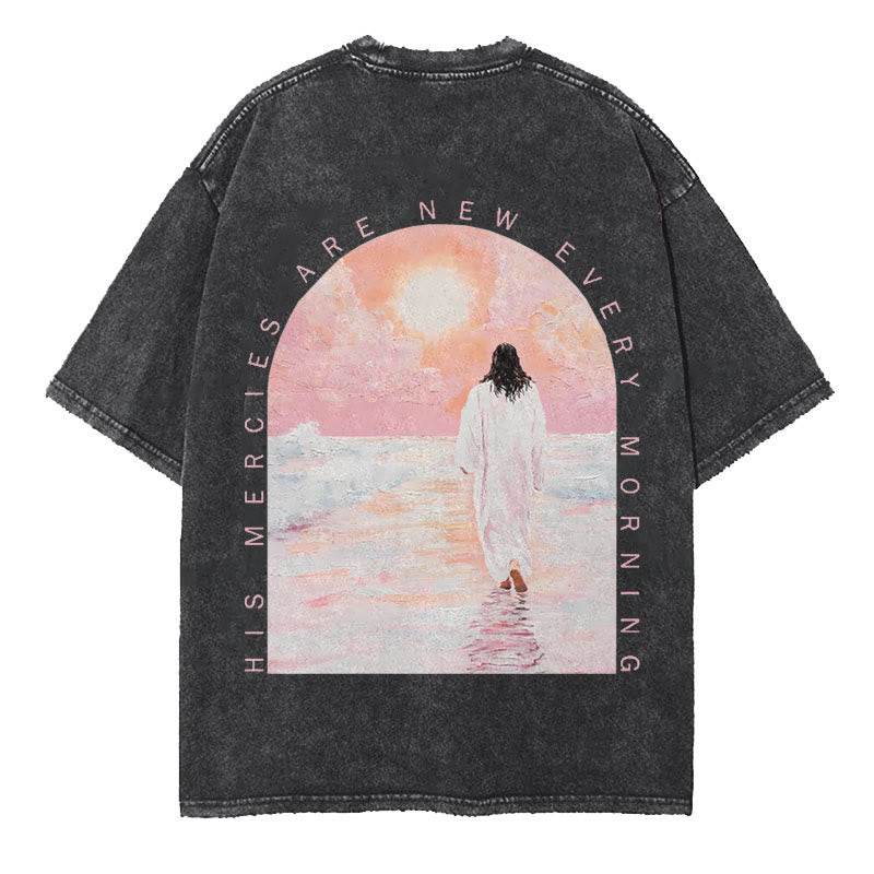 Christianartworkshop Le sue misericordie sono una nuova maglietta cristiana unisex lavata a doppia faccia - image 1