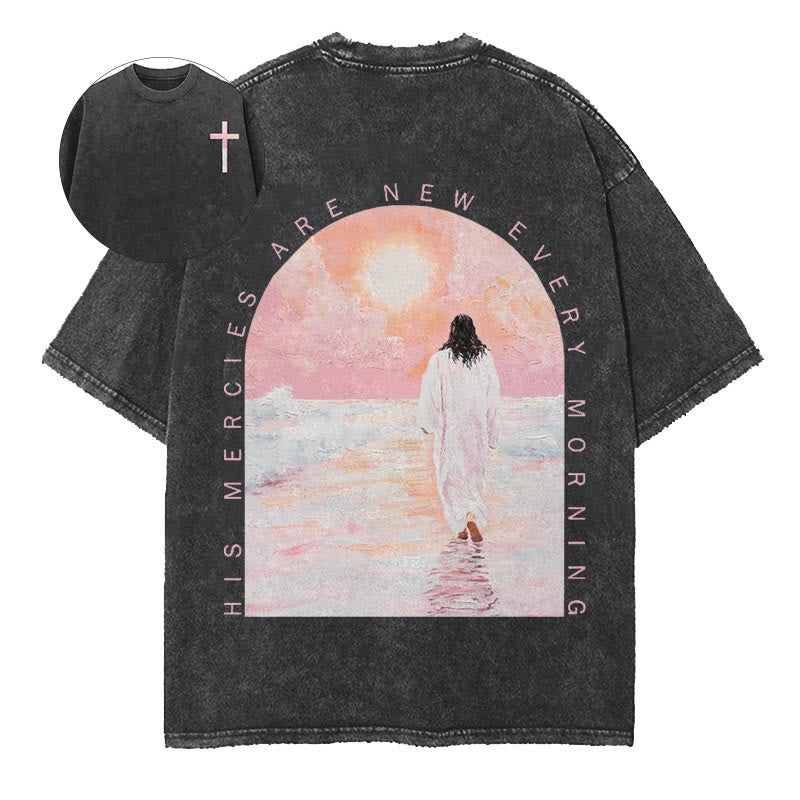 Christianartworkshop Le sue misericordie sono una nuova maglietta cristiana unisex lavata a doppia faccia - Nero - 5XL - image 0