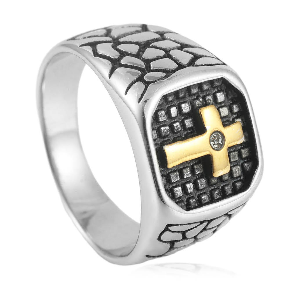 Christianartworkshop L'anello a croce moderno e minimalista: l'eleganza discreta incontra il simbolismo senza tempo - Oro e argento - US 13 - image 0