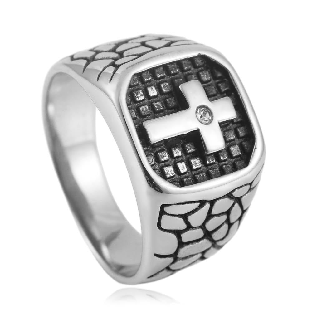 Christianartworkshop L'anello a croce moderno e minimalista: l'eleganza discreta incontra il simbolismo senza tempo - Argento - US 13 - image 1