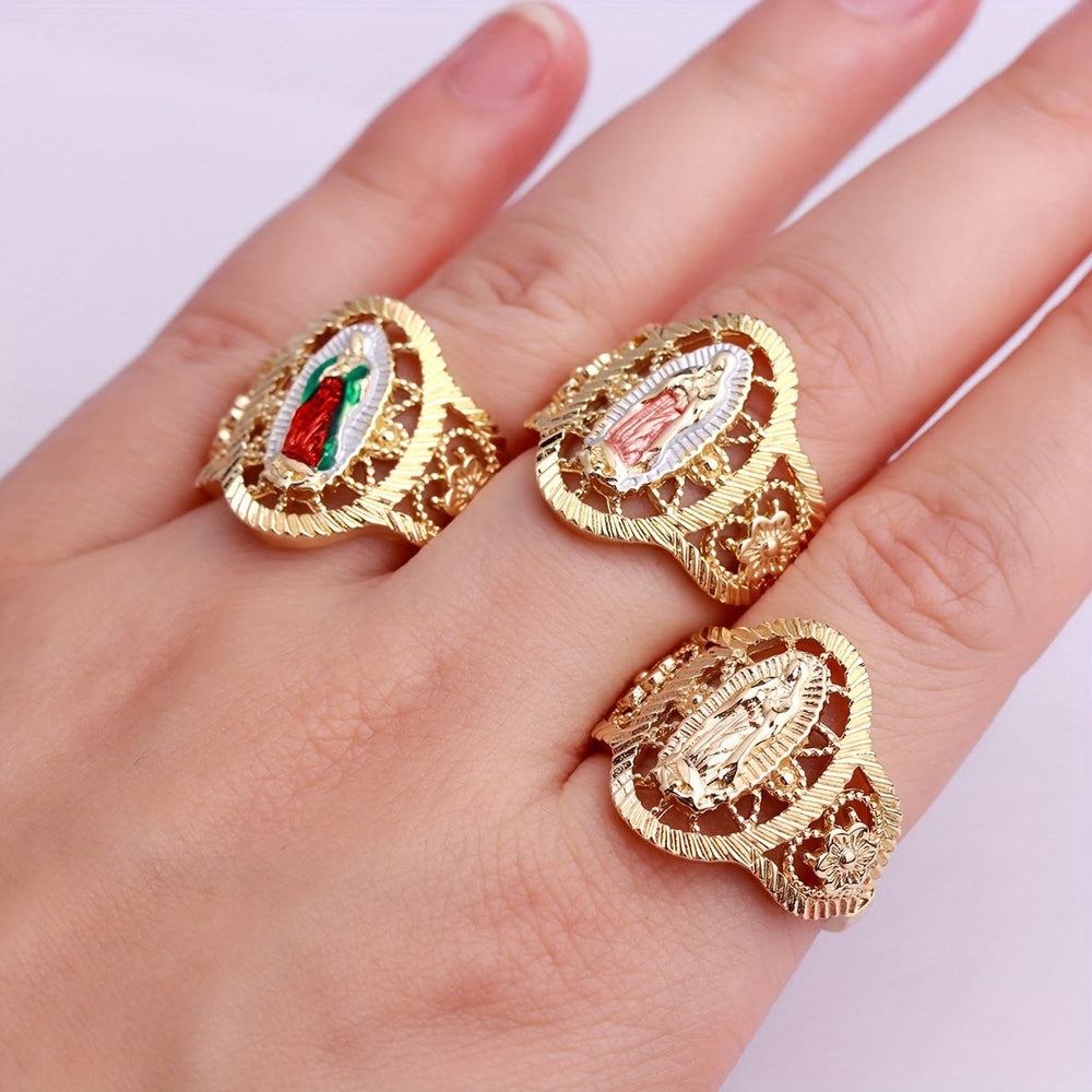 Anello 3colors di Nostra Signora di Guadalupe Christianartworkshop : l'eleganza discreta incontra il simbolismo senza tempo - image 1